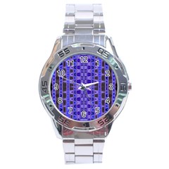 Blue Black Geometric Pattern Stainless Steel Analogue Watch by BrightVibesDesign