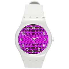 Bright Pink Black Geometric Pattern Round Plastic Sport Watch (m)