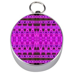 Bright Pink Black Geometric Pattern Silver Compasses