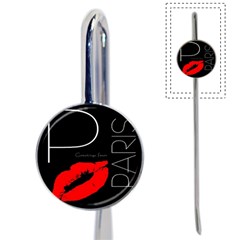 Greetings From Paris Red Lipstick Kiss Black Postcard Book Mark by yoursparklingshop