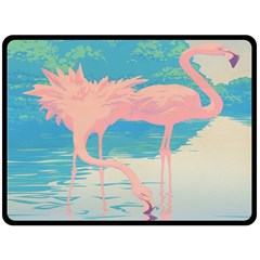 Two Pink Flamingos Pop Art Double Sided Fleece Blanket (large)  by WaltCurleeArt