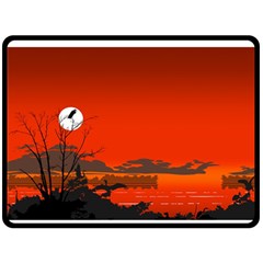 Tropical Birds Orange Sunset Landscape Double Sided Fleece Blanket (large)  by WaltCurleeArt