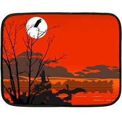 Tropical Birds Orange Sunset Landscape Double Sided Fleece Blanket (mini)  by WaltCurleeArt