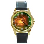 Orange Rose Round Gold Metal Watch