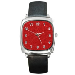 Festive Red Glitter Texture Square Metal Watch