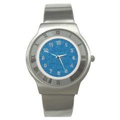 Festive Blue Glitter Texture Stainless Steel Watch
