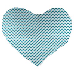 Blue White Chevron Large 19  Premium Flano Heart Shape Cushions by yoursparklingshop