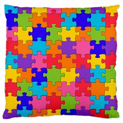 Funny Colorful Jigsaw Puzzle Large Cushion Case (two Sides) by yoursparklingshop