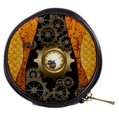 Steampunk Golden Design With Clocks And Gears Mini Makeup Bags by FantasyWorld7