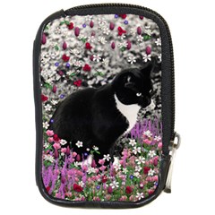 Freckles In Flowers Ii, Black White Tux Cat Compact Camera Cases by DianeClancy