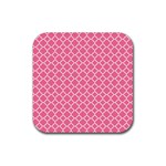 Soft pink quatrefoil pattern Rubber Coaster (Square)