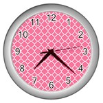 Soft pink quatrefoil pattern Wall Clock (Silver)