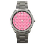 Soft pink quatrefoil pattern Sport Metal Watch