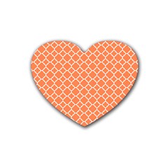 Tangerine Orange Quatrefoil Pattern Rubber Coaster (heart) by Zandiepants