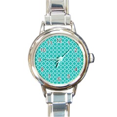 Turquoise Quatrefoil Pattern Round Italian Charm Watch by Zandiepants