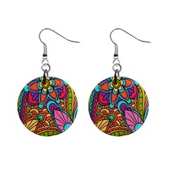 Festive Colorful Ornamental Background Mini Button Earrings