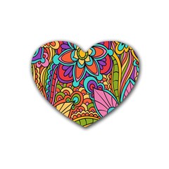 Festive Colorful Ornamental Background Rubber Coaster (heart)  by TastefulDesigns