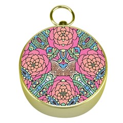 Petals, Carnival, Bold Flower Design Gold Compass by Zandiepants