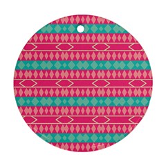 Pink Blue Rhombus Pattern                               			ornament (round) by LalyLauraFLM