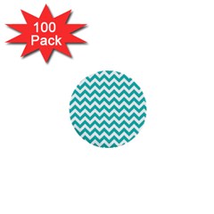 Turquoise & White Zigzag Pattern 1  Mini Button (100 Pack)  by Zandiepants