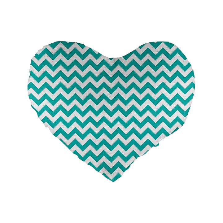 Turquoise & White ZigZag pattern Standard 16  Premium Heart Shape Cushion 