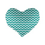 Turquoise & White ZigZag pattern Standard 16  Premium Heart Shape Cushion  Back