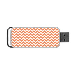 Tangerine Orange & White Zigzag Pattern Portable Usb Flash (one Side) by Zandiepants