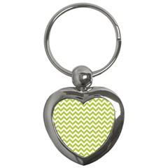 Spring Green & White Zigzag Pattern One Piece Boyleg Swimsuit Key Chain (heart) by Zandiepants