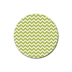 Spring Green & White Zigzag Pattern Rubber Round Coaster (4 Pack) by Zandiepants