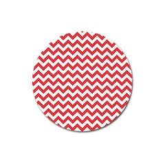 Poppy Red & White Zigzag Pattern Magnet 3  (round) by Zandiepants