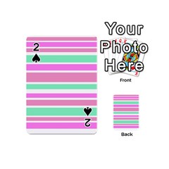 Pink Green Stripes Playing Cards 54 (mini)  by BrightVibesDesign