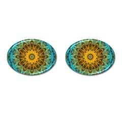 Blue Yellow Ocean Star Flower Mandala Cufflinks (oval) by Zandiepants