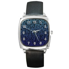 Blue Ombre Feather Pattern, Black, Square Metal Watch by Zandiepants