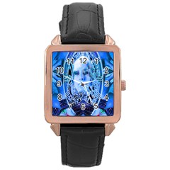 Clockwork Blue Rose Gold Leather Watch  by icarusismartdesigns