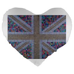 Multicoloured Union Jack Large 19  Premium Flano Heart Shape Cushions by cocksoupart