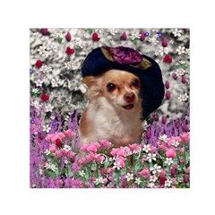 Chi Chi In Flowers, Chihuahua Puppy In Cute Hat Small Satin Scarf (square) by DianeClancy