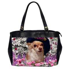 Chi Chi In Flowers, Chihuahua Puppy In Cute Hat Office Handbags (2 Sides)  by DianeClancy