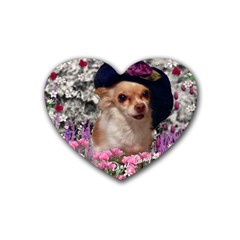 Chi Chi In Flowers, Chihuahua Puppy In Cute Hat Rubber Coaster (heart)  by DianeClancy