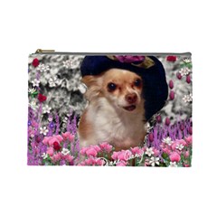 Chi Chi In Flowers, Chihuahua Puppy In Cute Hat Cosmetic Bag (large)  by DianeClancy