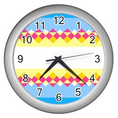 Rhombus And Stripes                                                             			wall Clock (silver) by LalyLauraFLM