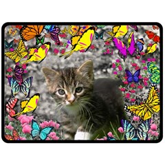 Emma In Butterflies I, Gray Tabby Kitten Fleece Blanket (large)  by DianeClancy