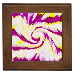 Tie Dye Pink Yellow Abstract Swirl Framed Tiles by BrightVibesDesign