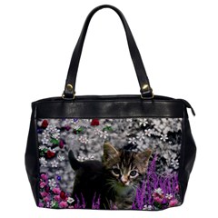Emma In Flowers I, Little Gray Tabby Kitty Cat Office Handbags by DianeClancy