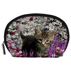 Emma In Flowers I, Little Gray Tabby Kitty Cat Accessory Pouches (large)  by DianeClancy