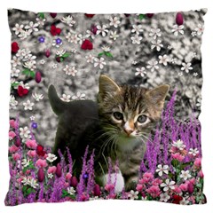 Emma In Flowers I, Little Gray Tabby Kitty Cat Large Cushion Case (one Side) by DianeClancy