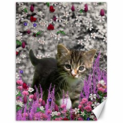 Emma In Flowers I, Little Gray Tabby Kitty Cat Canvas 12  X 16   by DianeClancy