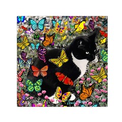 Freckles In Butterflies I, Black White Tux Cat Small Satin Scarf (square) by DianeClancy