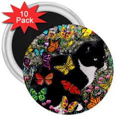 Freckles In Butterflies I, Black White Tux Cat 3  Magnets (10 Pack)  by DianeClancy