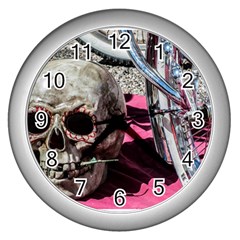 Skull And Bike Wall Clocks (silver)  by MichaelMoriartyPhotography