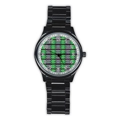 Pattern Tile Green Purple Stainless Steel Round Watch by BrightVibesDesign